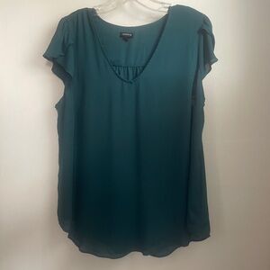 Torrid Teal V-Neck Flutter Sleeve Top sz 18/20 or 2x summer relaxed feminine fun